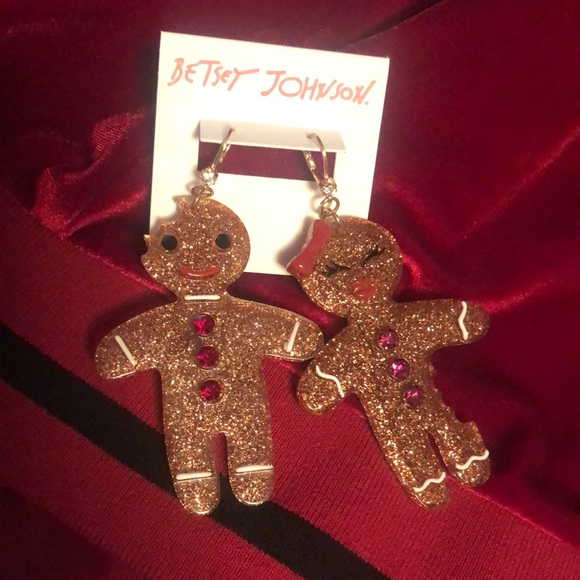 New Betsey Johnson Sparkly Gingerbread Earrings with rhinestones - Picture 3 of 13